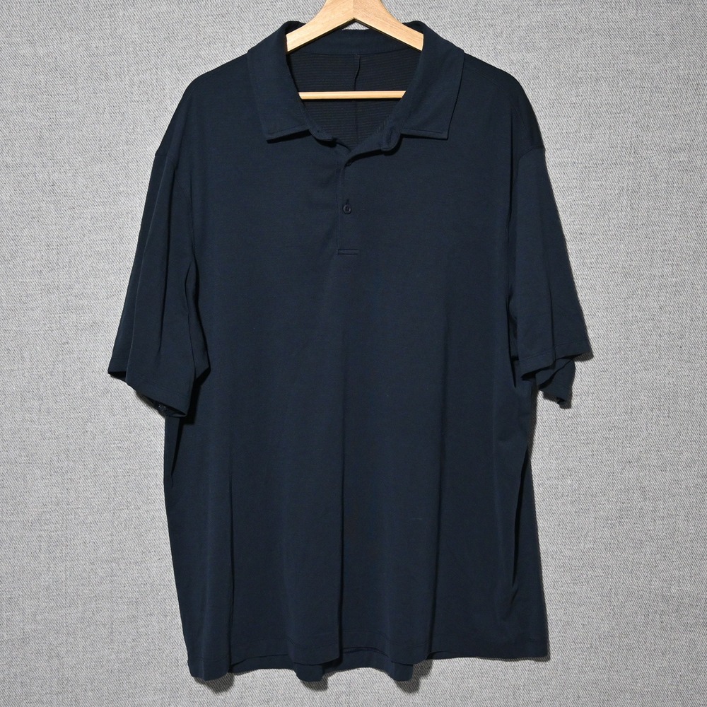 Lululemon Evolution Polo Mens Short Sleeve Technical Knit XXL Navy Blue